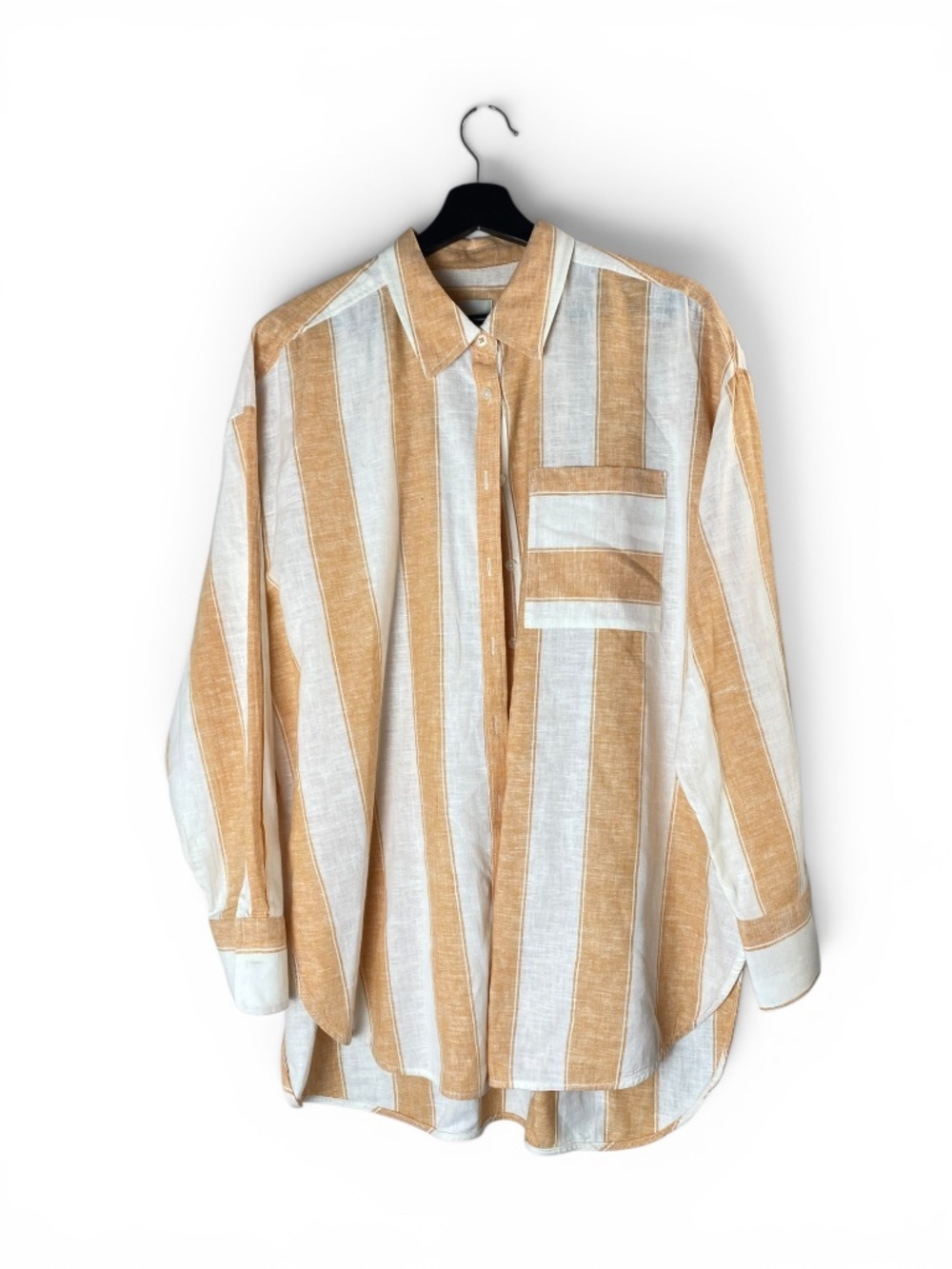 Maeve x Anthropologie The Bennet Buttondown Shirt Linen Edition Peach White Sz L